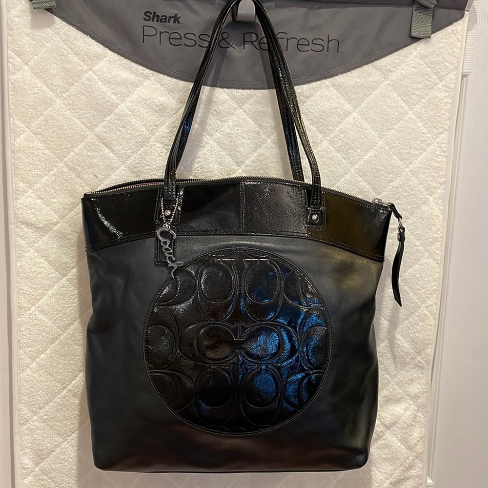 Coach Black Patent Accent Leather Tote
